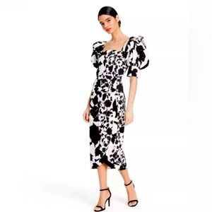 Christopher John Rogers White & Black Cotton Floral Dress